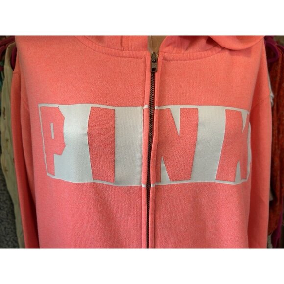 VS Victoria's Secret Bright Coral Pink Zip Up Light Logo Bright Size XS Hoodie - Picture 4 of 10